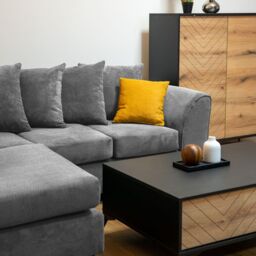 Abakus Direct Jumbo Grid Left Hand Corner Sofa with Plush Cushions in 3 Colours in Grey - thumbnail 2