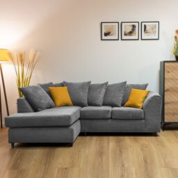 Abakus Direct Jumbo Grid Left Hand Corner Sofa with Plush Cushions in 3 Colours in Grey