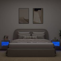 Berkfield Home Bedside Cabinets with LED Lights Wall-mounted 2 pcs Concrete Grey - thumbnail 4