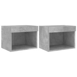 Berkfield Home Bedside Cabinets with LED Lights Wall-mounted 2 pcs Concrete Grey - thumbnail 2