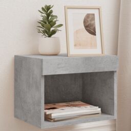 Berkfield Home Bedside Cabinets with LED Lights Wall-mounted 2 pcs Concrete Grey - thumbnail 1