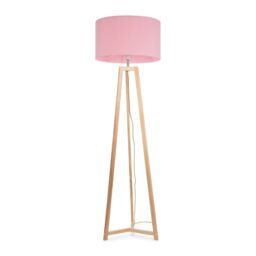 ValueLights Lottie Natural Wood Tripod Floor Lamp with Fabric Drum Shade & LED Bulb in Pink - thumbnail 2