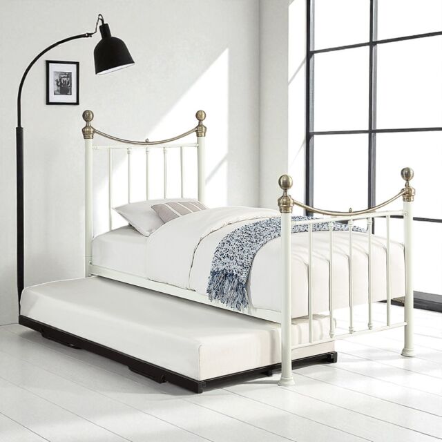 OAT Home Hampstead Traditional Single Metal Bed Frame & Guest Trundle in White - image 1