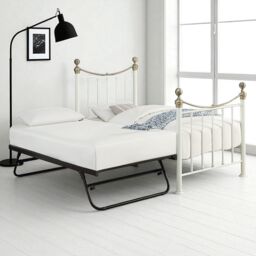 OAT Home Hampstead Traditional Single Metal Bed Frame & Guest Trundle in White - thumbnail 2