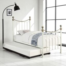 OAT Home Hampstead Traditional Single Metal Bed Frame & Guest Trundle in White - thumbnail 1