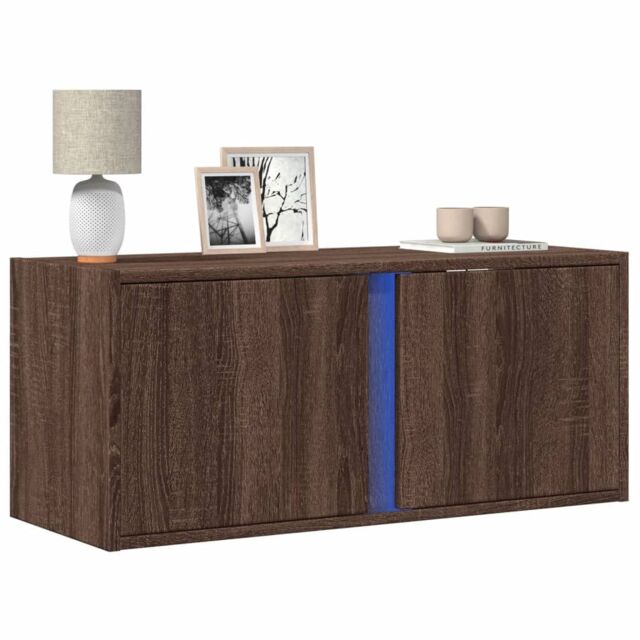 Berkfield Home TV Wall Cabinet with LED Lights Brown Oak 80x31x35 cm - Size: 80 x 31 x 35 cm - image 1