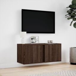 Berkfield Home TV Wall Cabinet with LED Lights Brown Oak 80x31x35 cm - Size: 80 x 31 x 35 cm - thumbnail 4