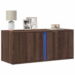 Berkfield Home TV Wall Cabinet with LED Lights Brown Oak 80x31x35 cm - Size: 80 x 31 x 35 cm - thumbnail 1