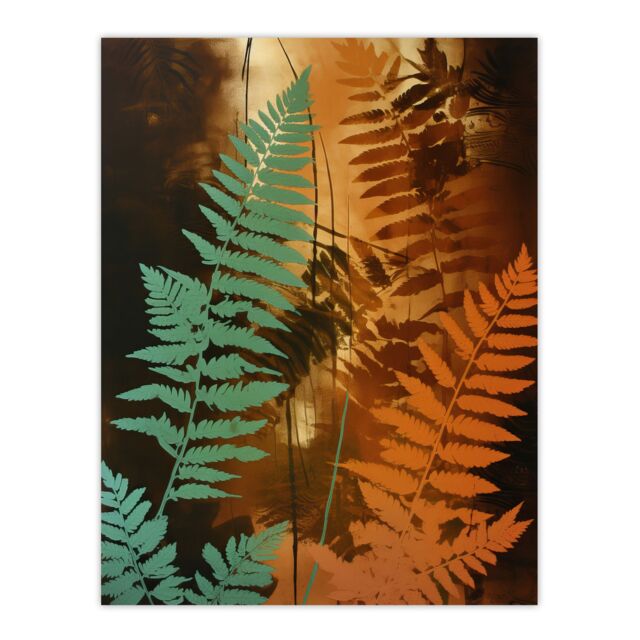 "Artery8 Ferns Orange & Teal Vintage Aesthetic Earthy Botanical Large Wall Art Poster Print Thick Paper 18X24 Inch - Size: W18"" x H24""" - image 1