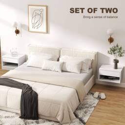 HOMCOM Floating Nightstands Set of 2, Bedside Table w/ Drawer & Open Shelf in White - thumbnail 4