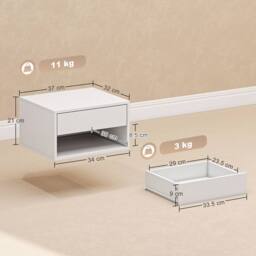 HOMCOM Floating Nightstands Set of 2, Bedside Table w/ Drawer & Open Shelf in White - thumbnail 3
