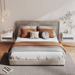 HOMCOM Floating Nightstands Set of 2, Bedside Table w/ Drawer & Open Shelf in White - thumbnail 1