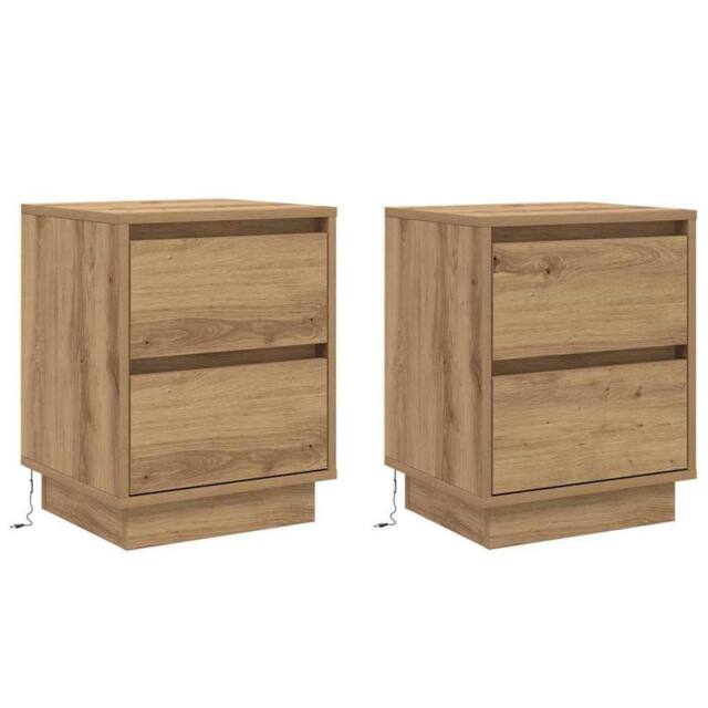 Berkfield Home Bedside Cabinets with LED Lights 2 pcs Artisan Oak 39x34.5x50 cm in Brown - image 1