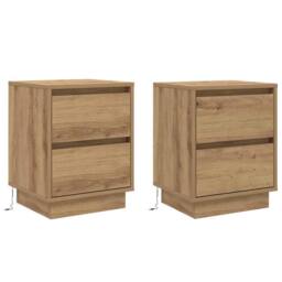 Berkfield Home Bedside Cabinets with LED Lights 2 pcs Artisan Oak 39x34.5x50 cm in Brown