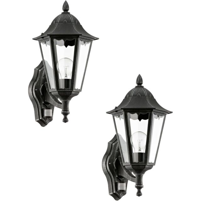 Loops 2 PACK IP44 Outdoor Wall Light & PIR Sensor Black & Silver Patina 1x 60W E27 - image 1