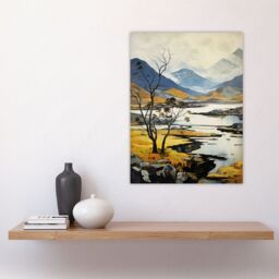 Artery8 Scottish Highlands In Autumn Oil Painting Ochre Blue Misty Mountains & Serene Lake Large Wall Unframed Art Poster Print Thick Paper 18X24 - thumbnail 4