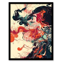 Artery8 Inhale Trippy Lady Profile Design Psychedelic Framed Art Print in Red - Size: A4 - thumbnail 1
