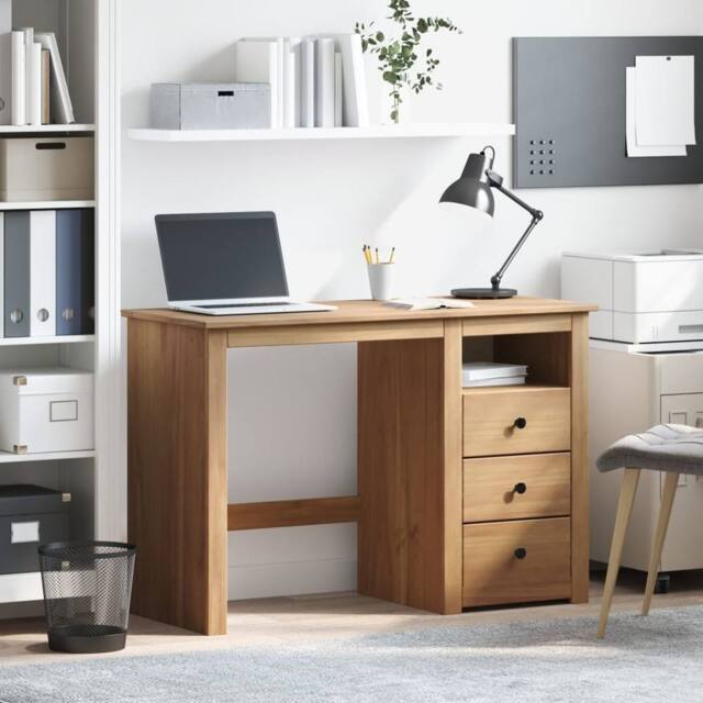 Berkfield Home Beautiful Desk Panama 112x45x75 cm Solid Wood Pine in Brown - Size: 112 x 45 x 75 cm - image 1
