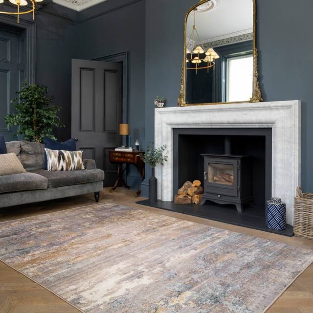 Kukoon Abstract Design Cotton Chenille Rug Grey Beige Machine Washable in Mid Grey - Size: 160 cm x 230 cm - image 1