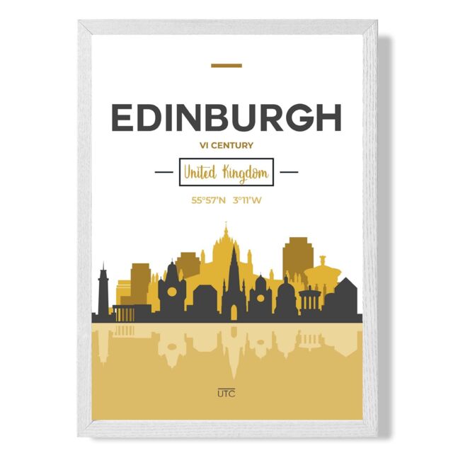 ARTZE Edinburgh Yellow & Black City Skyline Framed Print SIZE: A3 with White Frame - Size: A4 - image 1