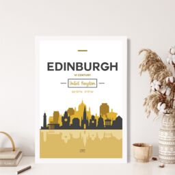ARTZE Edinburgh Yellow & Black City Skyline Framed Print SIZE: A3 with White Frame - Size: A4 - thumbnail 2