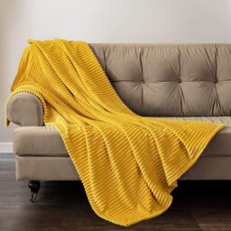 Velosso Plaid Cord Ribbed Blanket Throw with Ribbed Cord in Yellow - Size: 127 cm x 152 cm - thumbnail 2