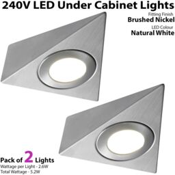 Loops 2x BRUSHED NICKEL Triangle Surface Under Cabinet Kitchen Light Kit - 240V Mains Powered - Natural White LED in Metallics - thumbnail 2
