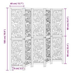 Berkfield Home Room Divider 5 Panels Black Solid Wood Paulownia - thumbnail 8