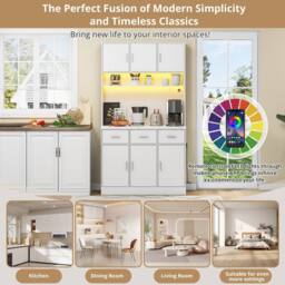 BTM Kitchen Tall Cabinet Pantry LED Charging Station Storage Cupboard in White - thumbnail 7