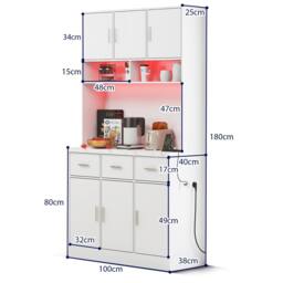 BTM Kitchen Tall Cabinet Pantry LED Charging Station Storage Cupboard in White - thumbnail 6