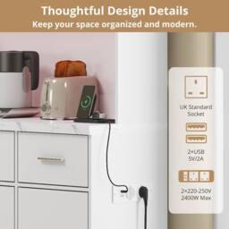 BTM Kitchen Tall Cabinet Pantry LED Charging Station Storage Cupboard in White - thumbnail 8