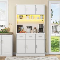 BTM Kitchen Tall Cabinet Pantry LED Charging Station Storage Cupboard in White - thumbnail 4