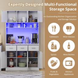 BTM Kitchen Tall Cabinet Pantry LED Charging Station Storage Cupboard in White - thumbnail 9