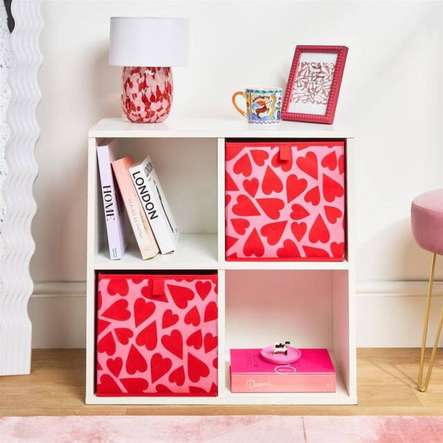 OHS 2 x Heart Print Cube Storage Box Organiser Drawer - Size: Small - image 1