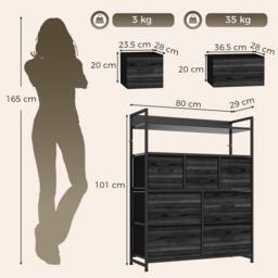 HOMCOM Chest of Drawers, Bedroom Fabric Dresser, Black Wood-Effect - thumbnail 3