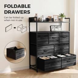 HOMCOM Chest of Drawers, Bedroom Fabric Dresser, Black Wood-Effect - thumbnail 6