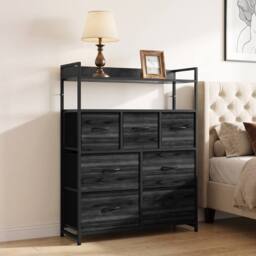 HOMCOM Chest of Drawers, Bedroom Fabric Dresser, Black Wood-Effect - thumbnail 2