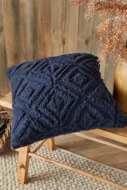 Fusion 'Geo Fleece' Fleece & Sherpa Filled Cushion in Navy - Size: 43 cm x 43 cm - image 1