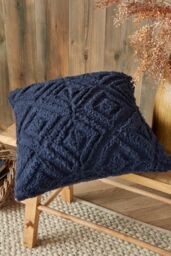 Fusion 'Geo Fleece' Fleece & Sherpa Filled Cushion in Navy - Size: 43 cm x 43 cm - thumbnail 1
