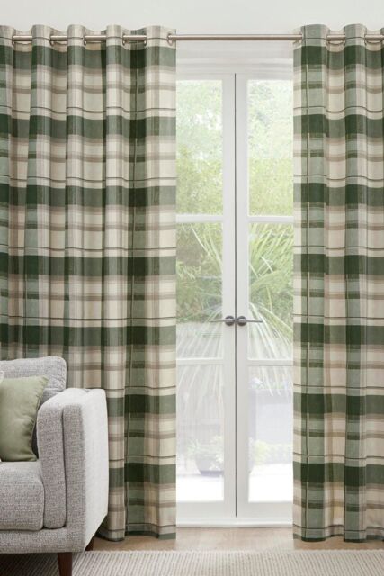 Fusion 'Balmoral Check' Country Checked Pattern Pair of Eyelet Curtains in Bottle Green - Size: 117 cm width x 183 cm drop - image 1