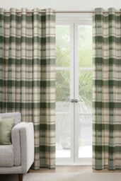 Fusion 'Balmoral Check' Country Checked Pattern Pair of Eyelet Curtains in Bottle Green - Size: 117 cm width x 183 cm drop - thumbnail 1