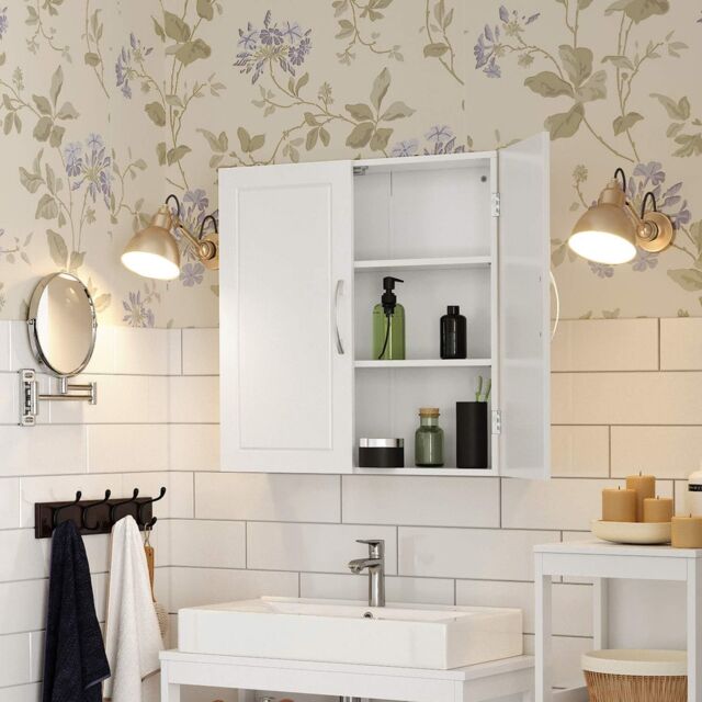 VASAGLE Wall Mounted Bathroom Cabinet with Adjustable Shelves in White - image 1