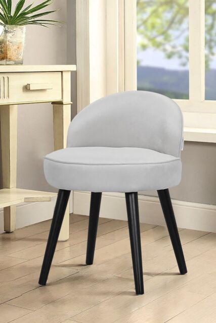 Living and Home Pale Grey Velvet Low Back Dressing Footstool with Solid Wood Legs - image 1
