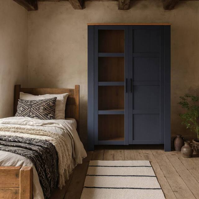 Wyld Haus Bramblecroft Navy & Natural Oak 2 Door Display Cabinet - image 1