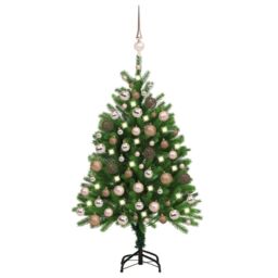 Berkfield Home Artificial Pre-lit Christmas Tree with Ball Set 120 cm Green - thumbnail 1