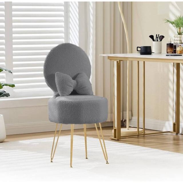 VOGREX Chair Fluffy Padded Seat Bedroom Living Room Accent Chair in Grey - image 1
