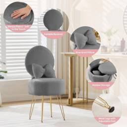VOGREX Chair Fluffy Padded Seat Bedroom Living Room Accent Chair in Grey - thumbnail 4