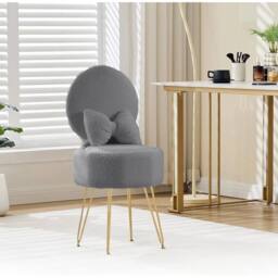 VOGREX Chair Fluffy Padded Seat Bedroom Living Room Accent Chair in Grey