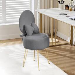 VOGREX Chair Fluffy Padded Seat Bedroom Living Room Accent Chair in Grey - thumbnail 3