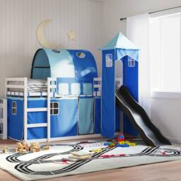 Berkfield Home Bunk Bed without Mattress with Slide & Curtains Blue 90x200 cm - thumbnail 2